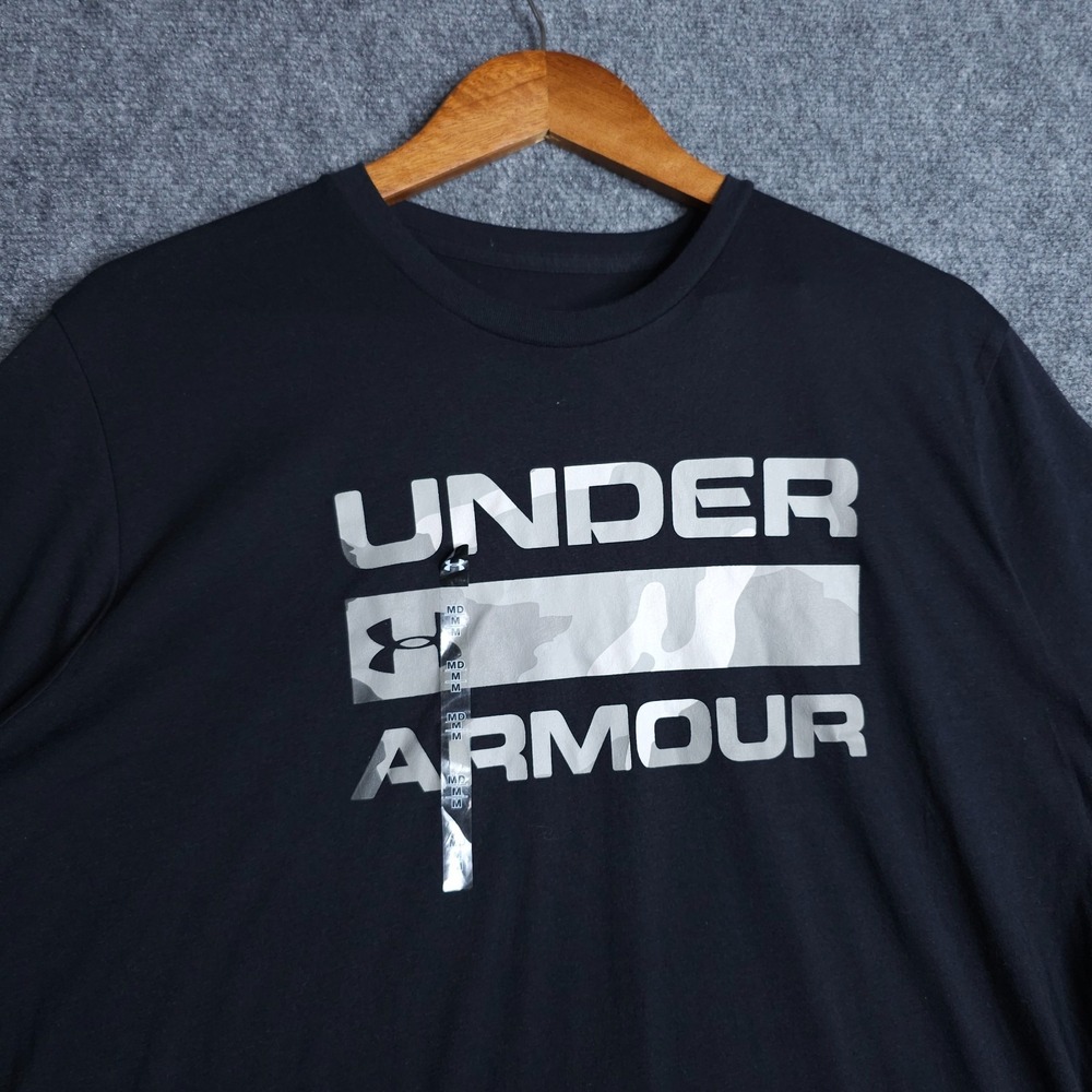 Under Armour T-shirt Men's Medium Black Wordmark Short Sleeve Activewear Loose
